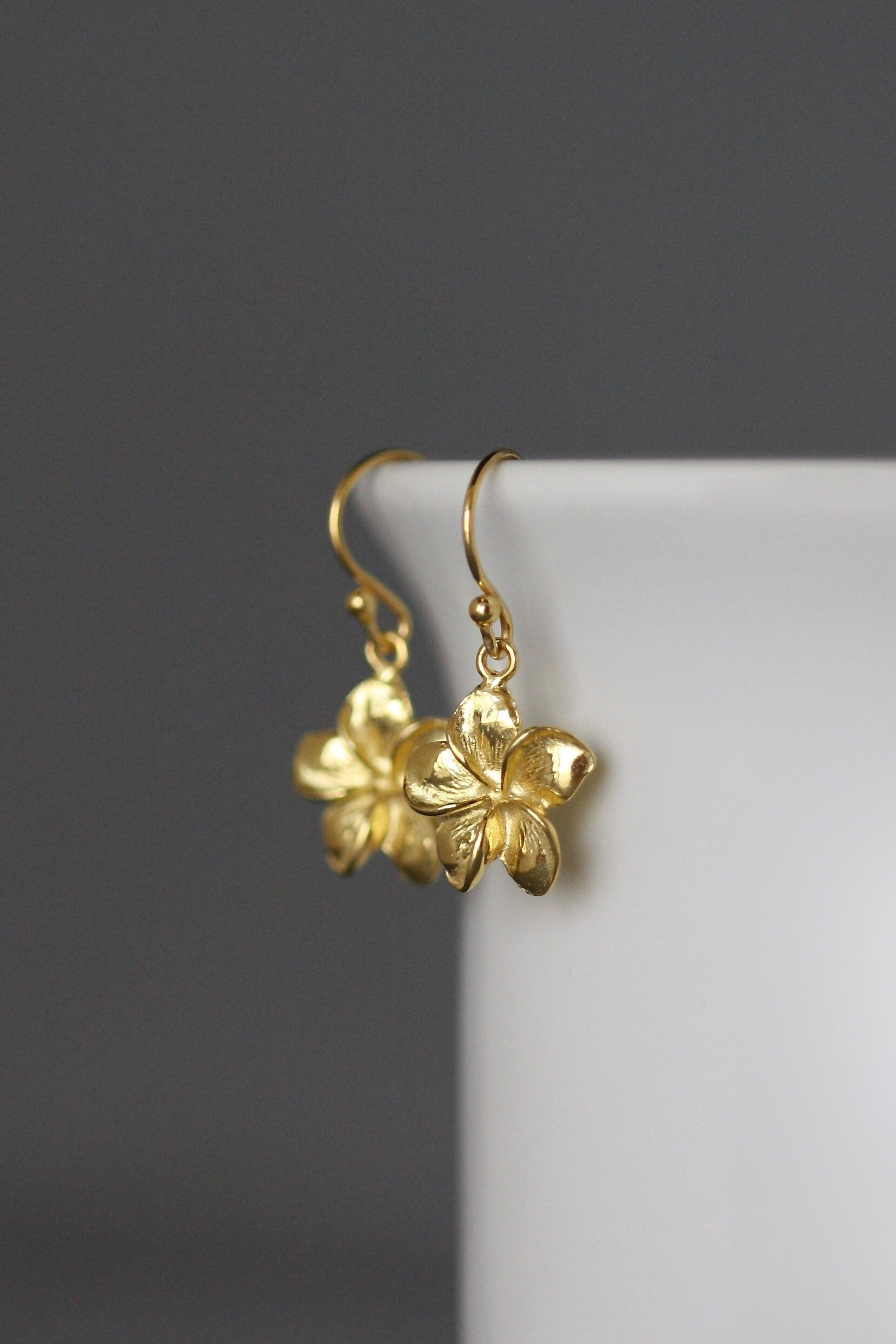 Silver Plumeria Flower Charm Earrings with Removable Post Hoops