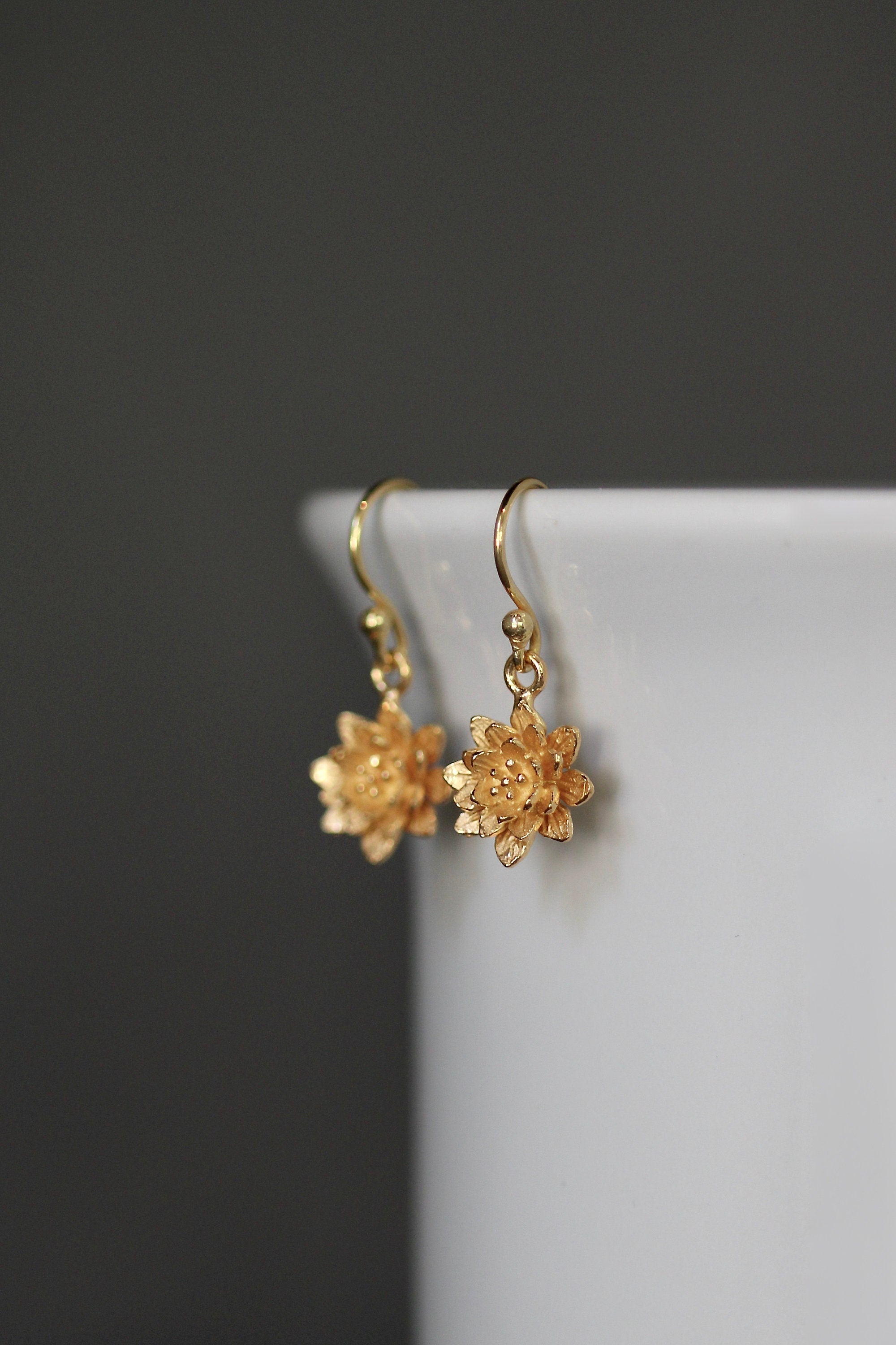 Gold Vermeil Sunburst Flower Dangle Earrings