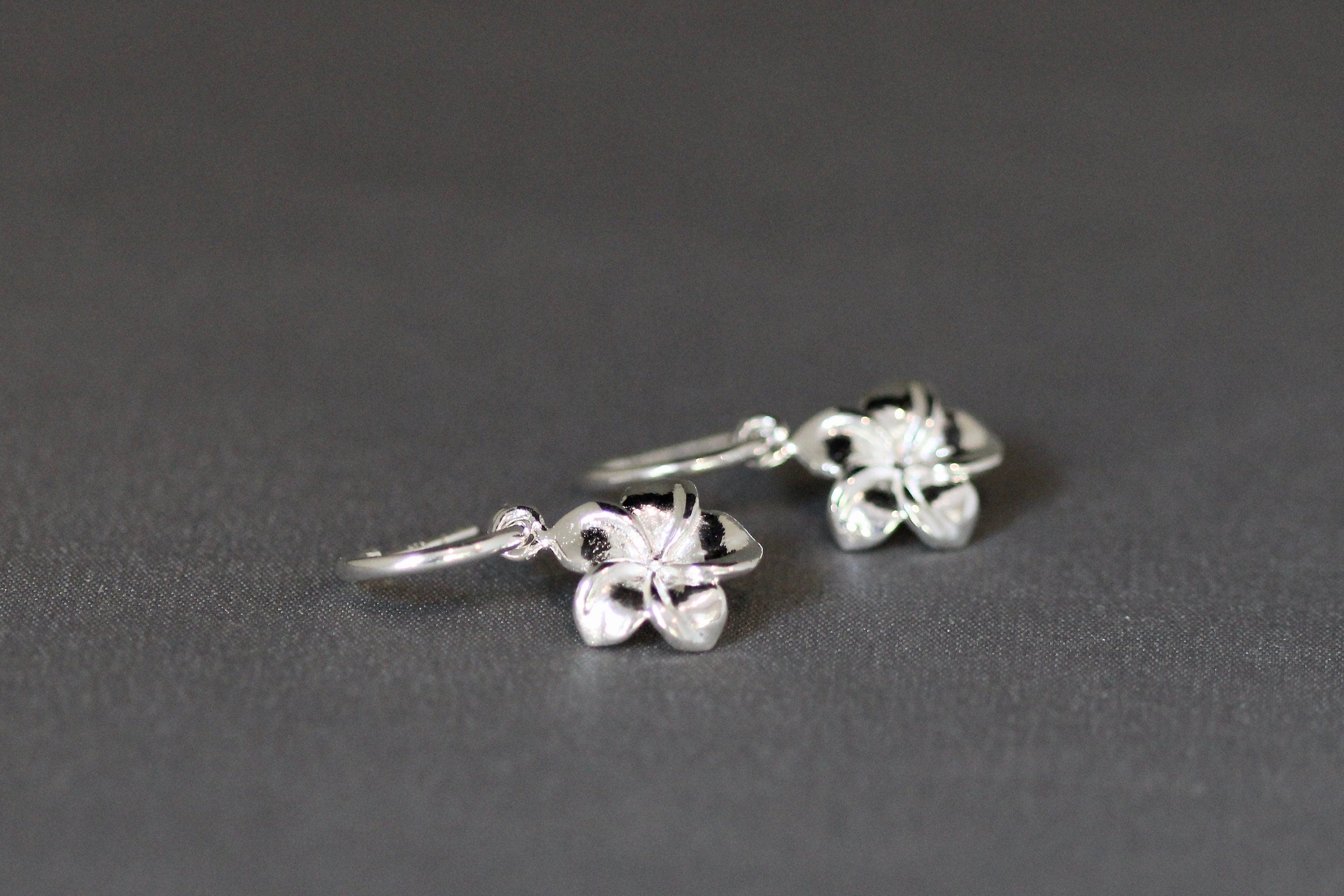 Silver Plumeria Flower Charm Earrings with Removable Post Hoops