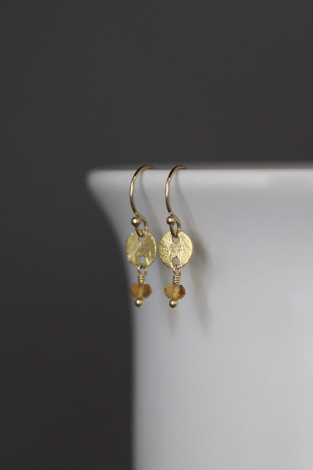 Citrine and Brushed Gold Vermeil Disc Dangle Earrings
