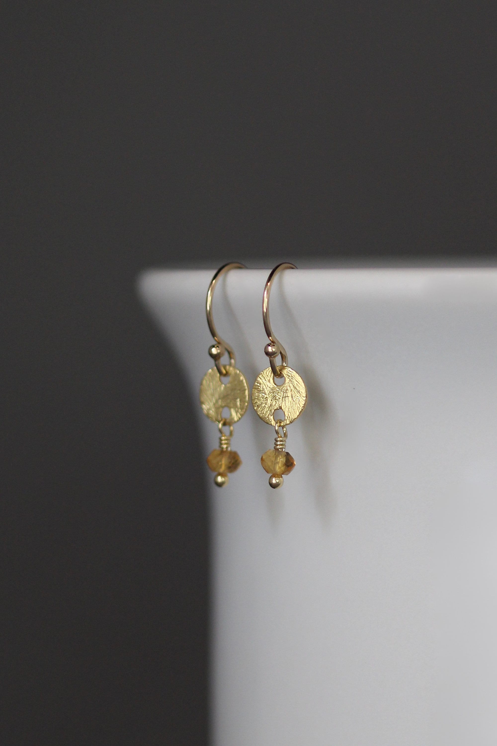 Citrine and Brushed Gold Vermeil Disc Dangle Earrings