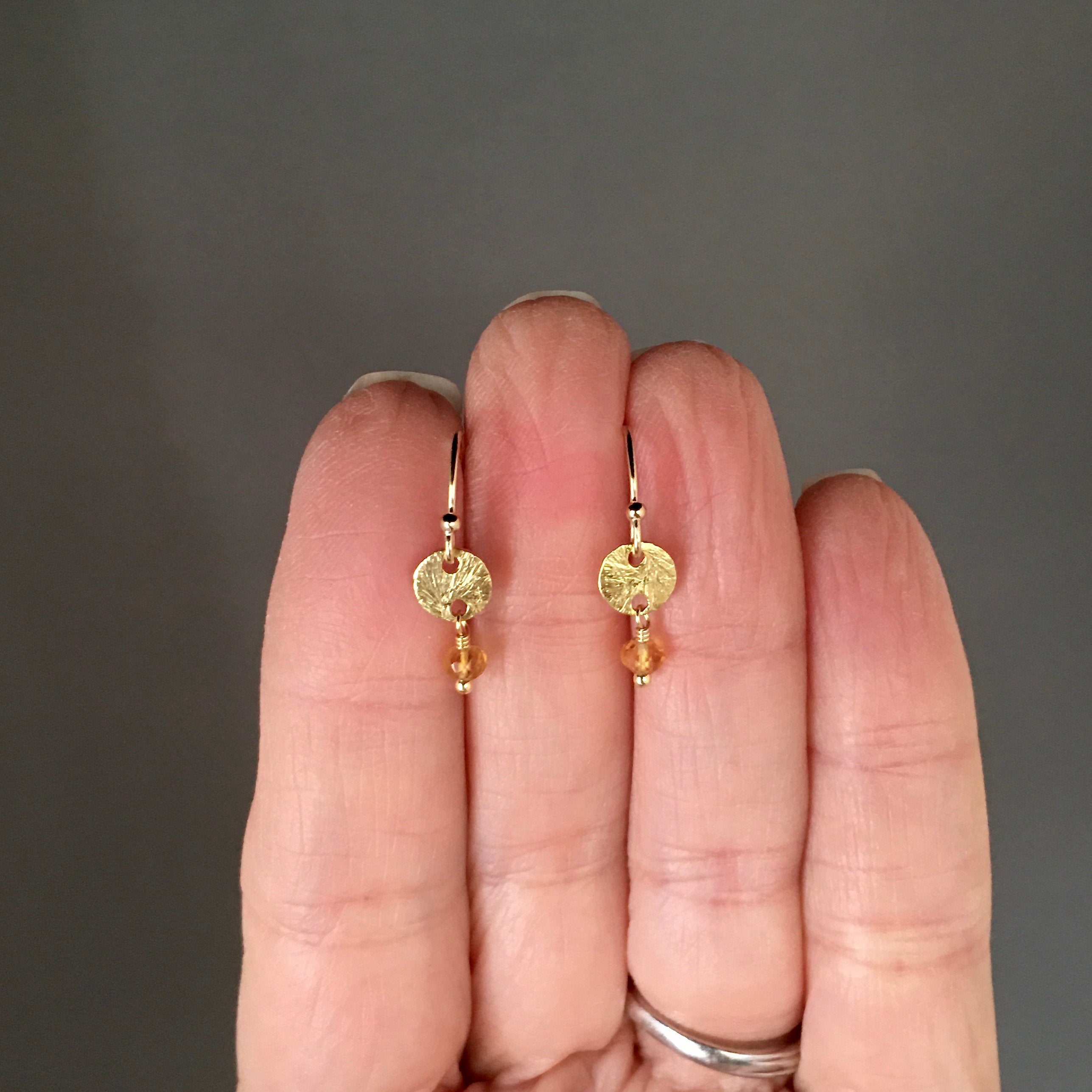 Citrine and Brushed Gold Vermeil Disc Dangle Earrings