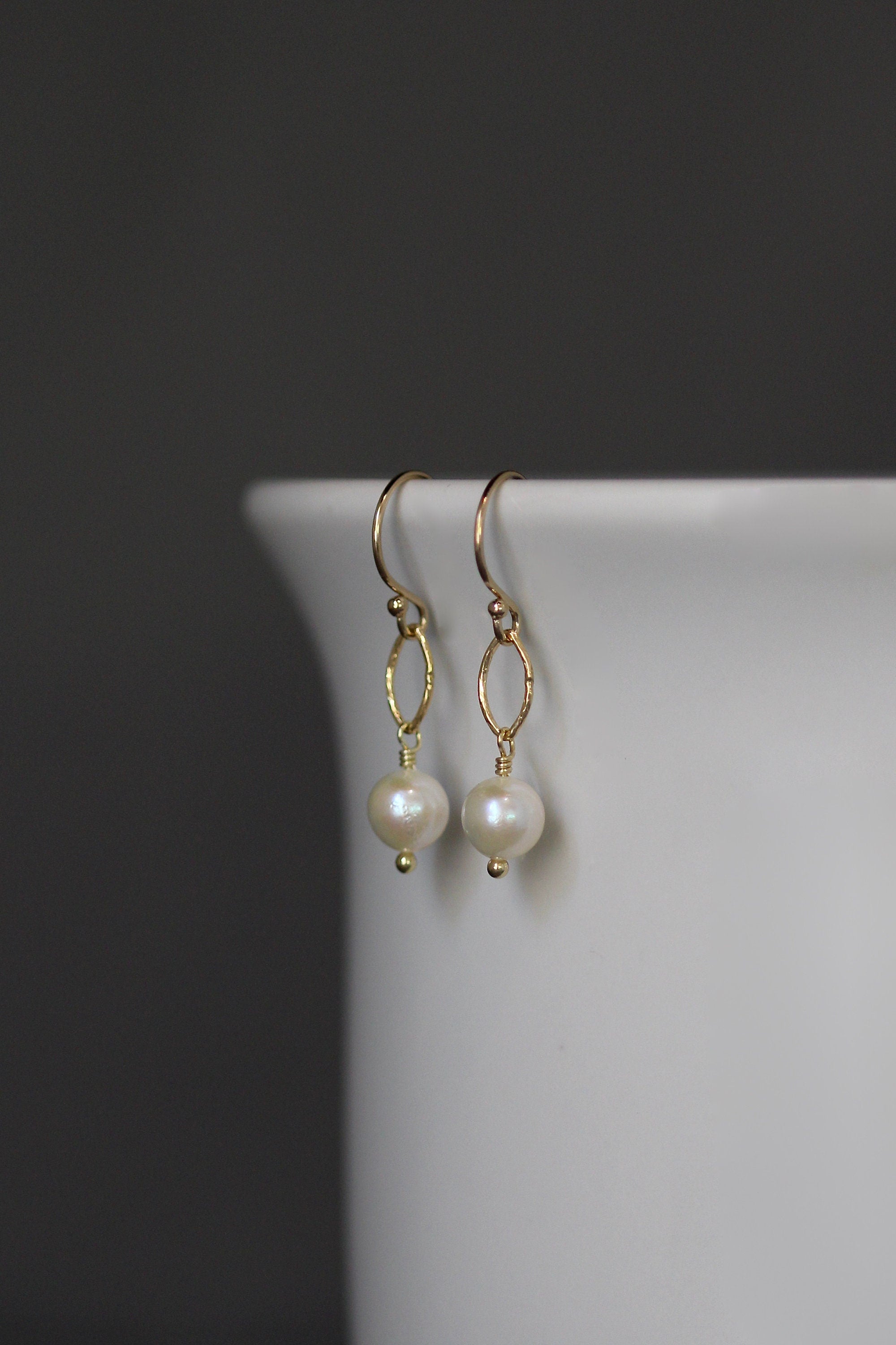 White Akoya Pearl Dangle Earrings with Gold Vermeil Links