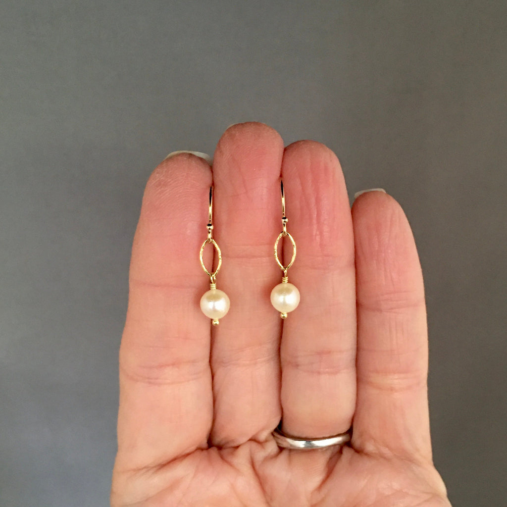 White Akoya Pearl Dangle Earrings with Gold Vermeil Links