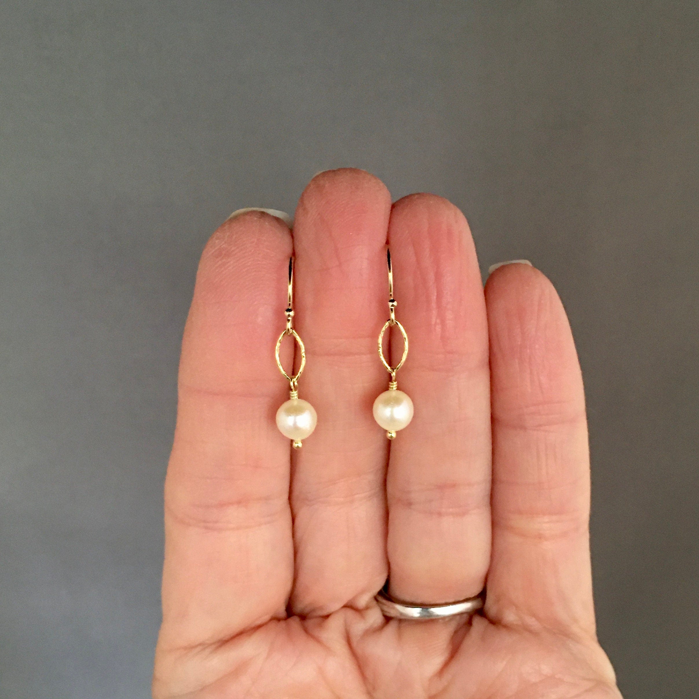 White Akoya Pearl Dangle Earrings with Gold Vermeil Links