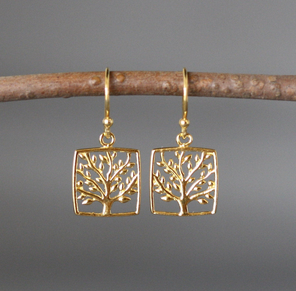 Tree of Life Charm Dangle Earrings in Gold Vermeil