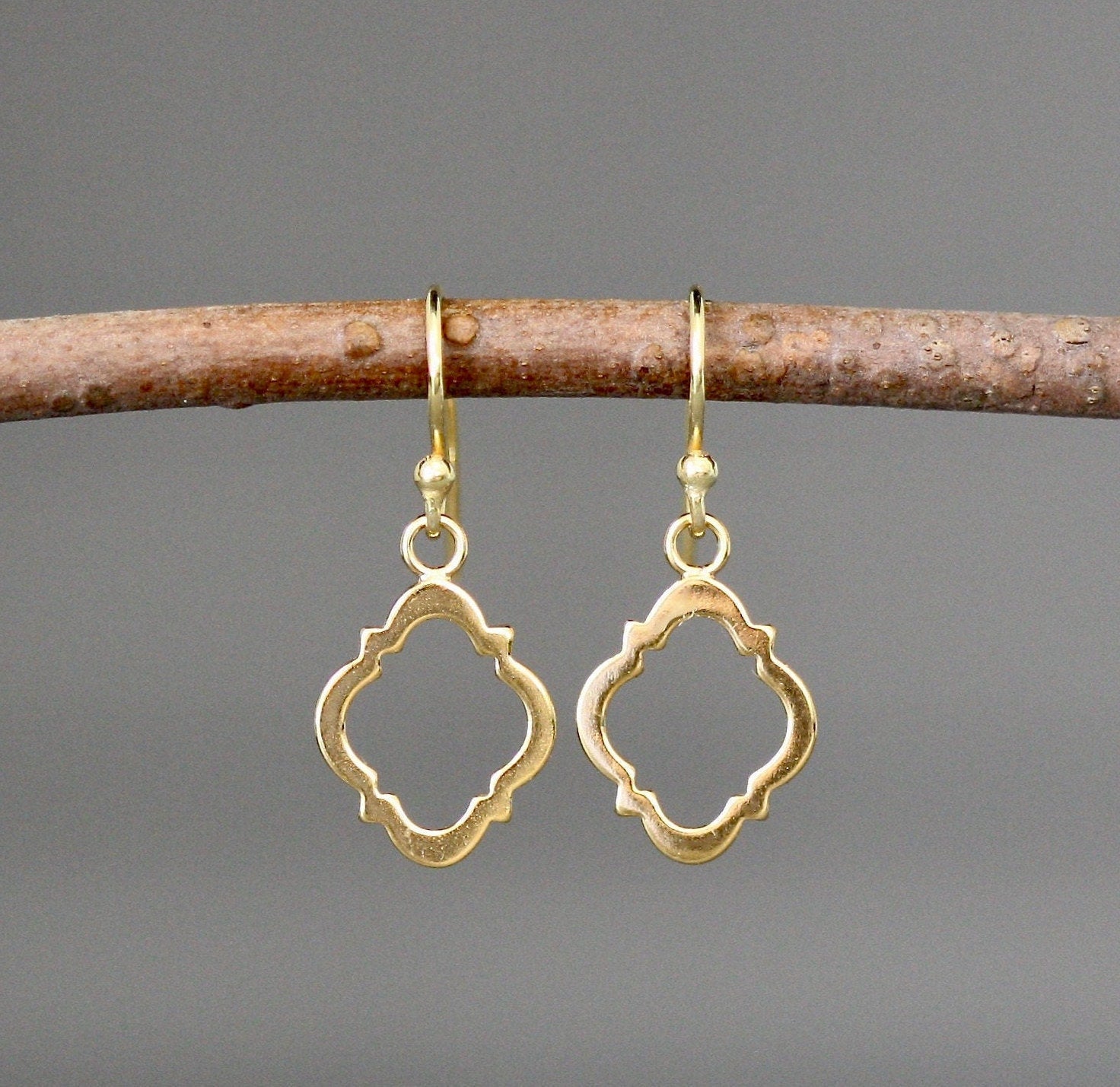 Shiny Gold Vermeil Frame Dangle Earrings