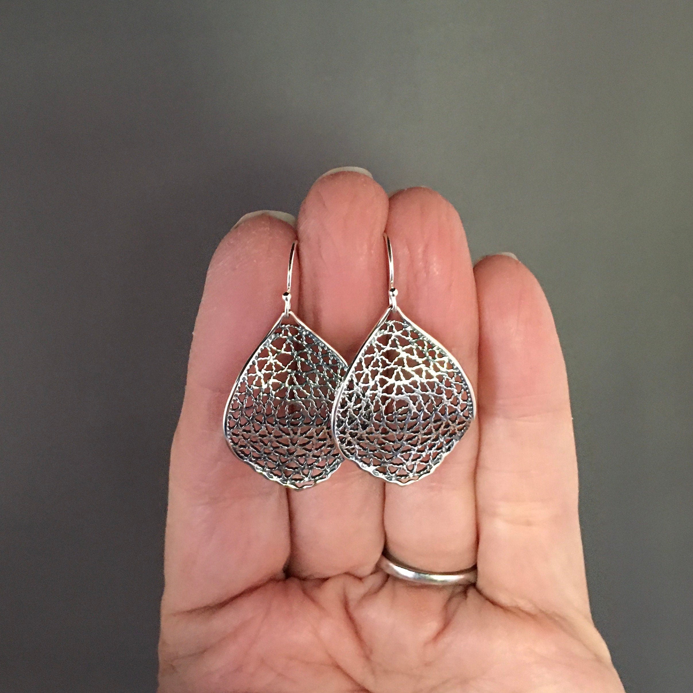 Bali Sterling Silver Wavy Filigree Dangle Earrings