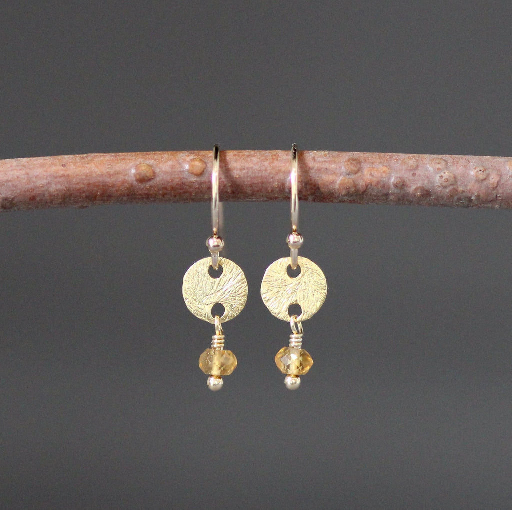 Citrine and Brushed Gold Vermeil Disc Dangle Earrings