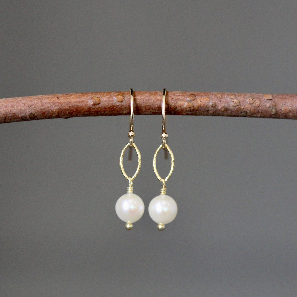 White Akoya Pearl Dangle Earrings with Gold Vermeil Links