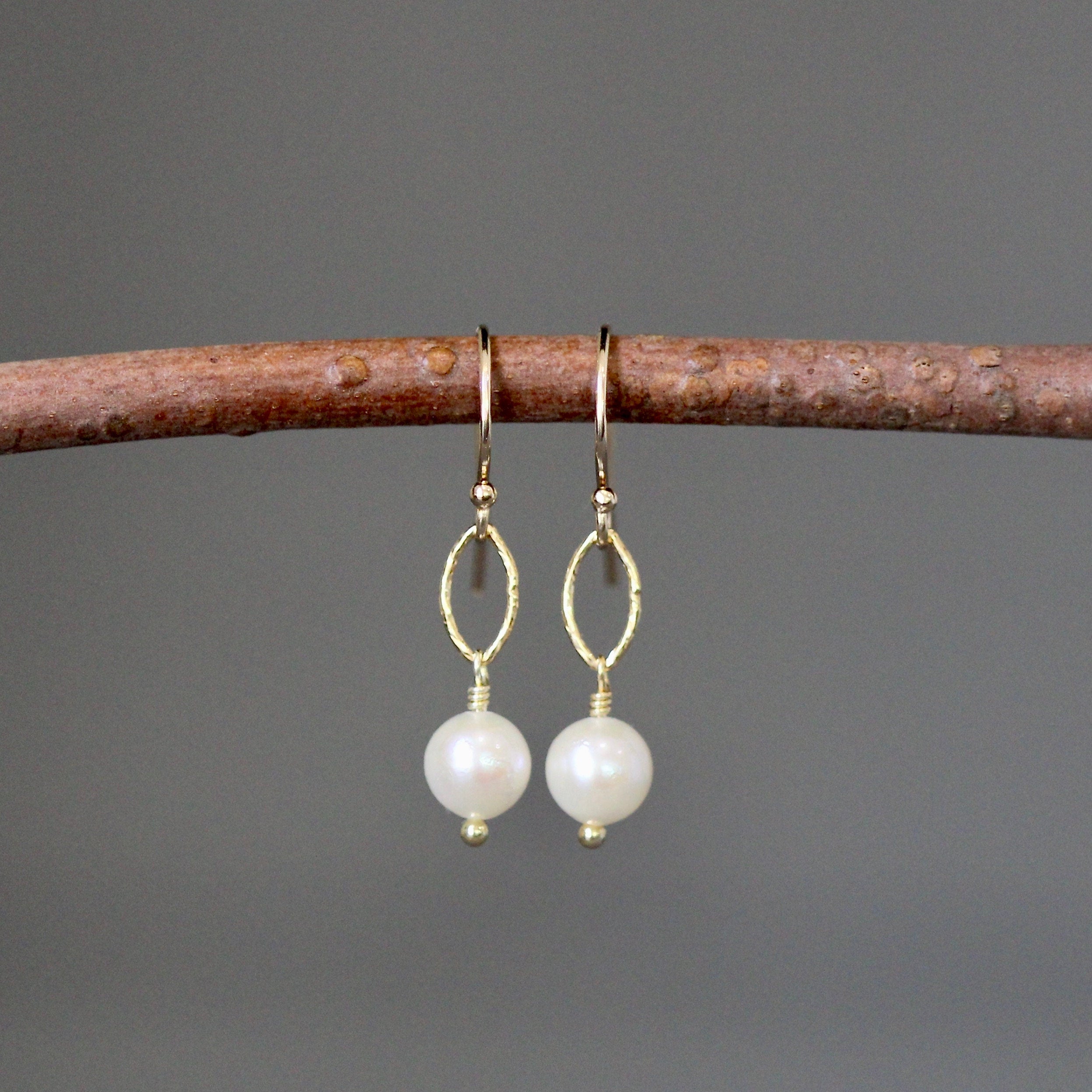 White Akoya Pearl Dangle Earrings with Gold Vermeil Links