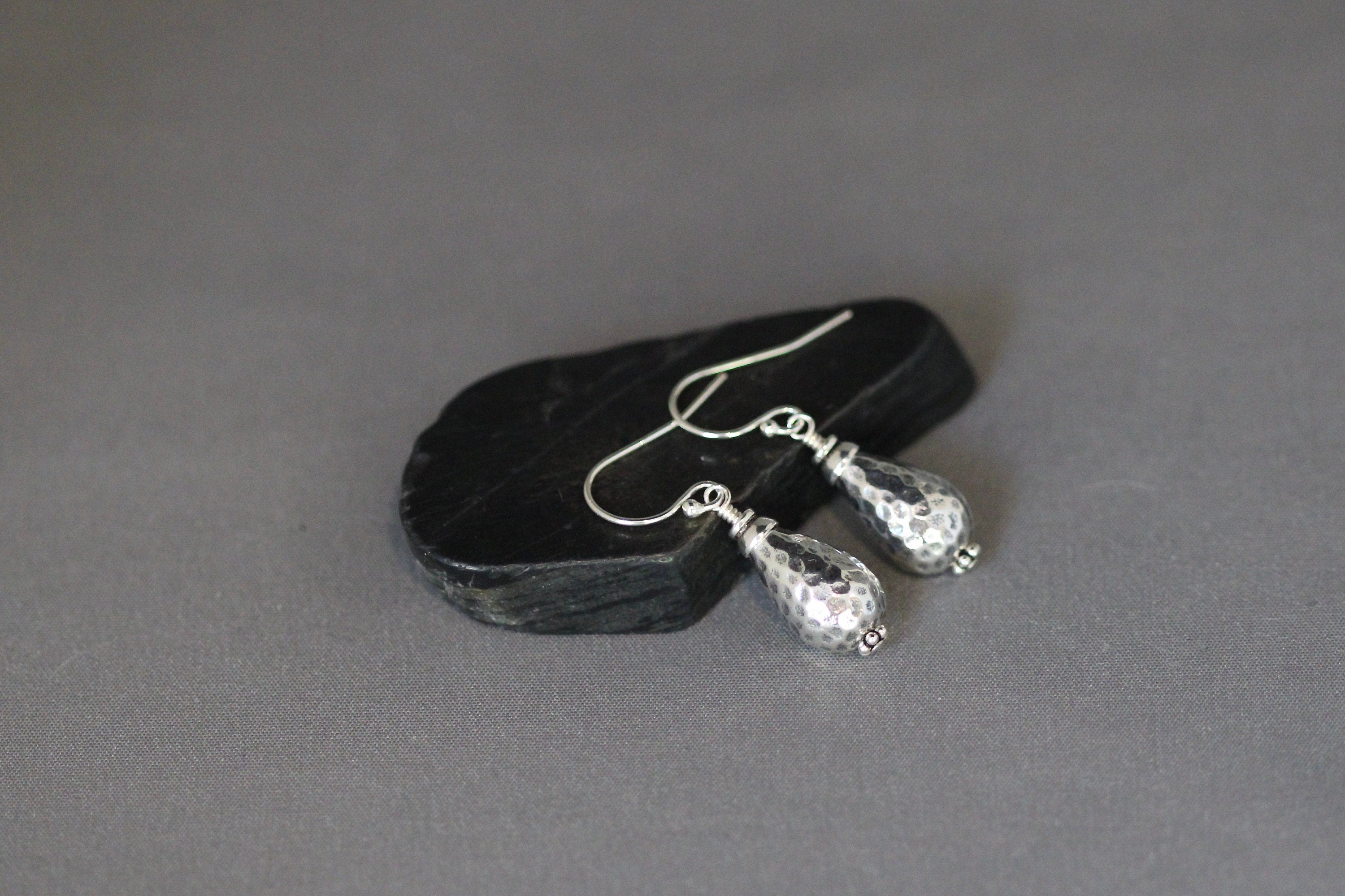 Hammered Bali Sterling Silver Bead Dangle Earrings