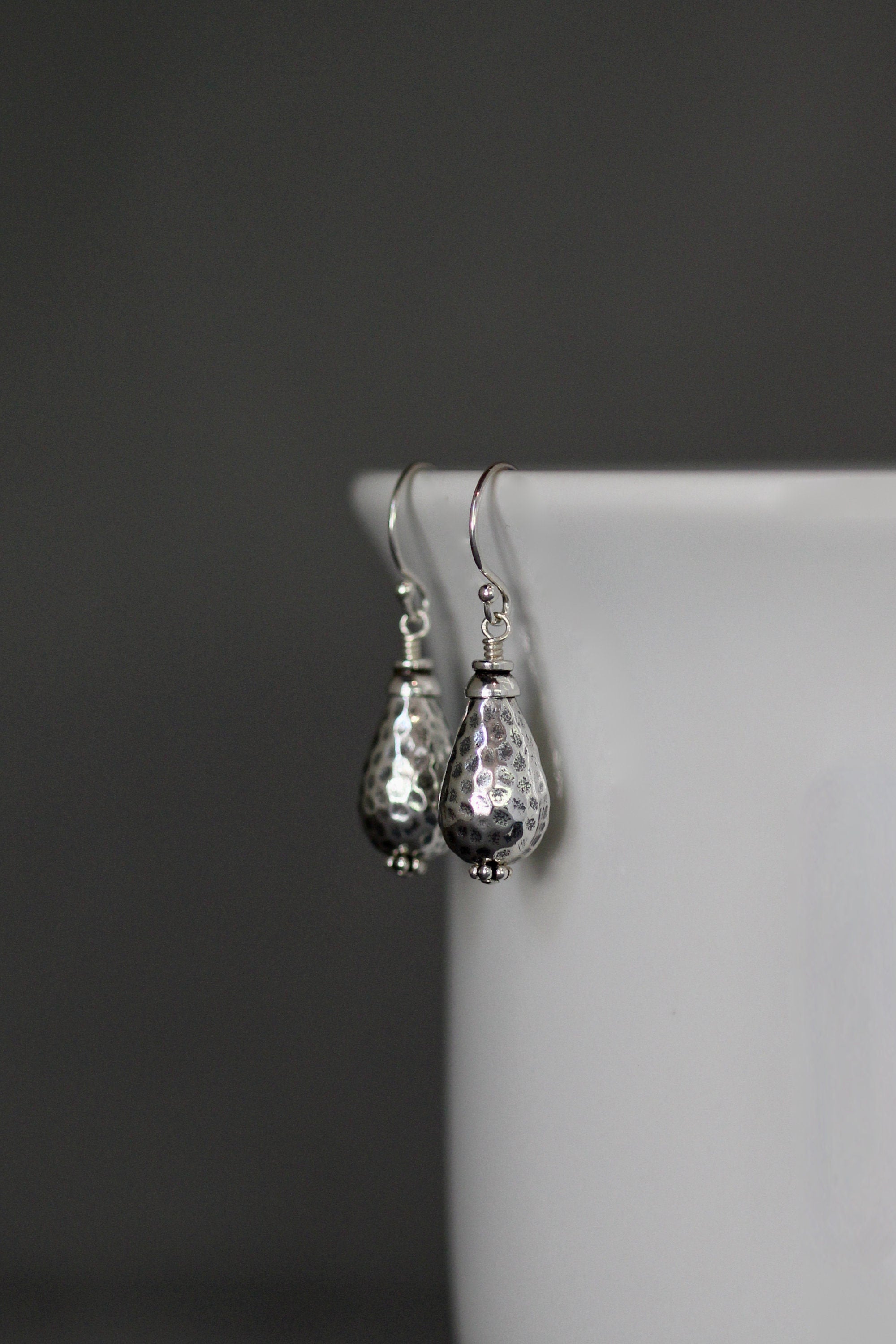 Hammered Bali Sterling Silver Bead Dangle Earrings
