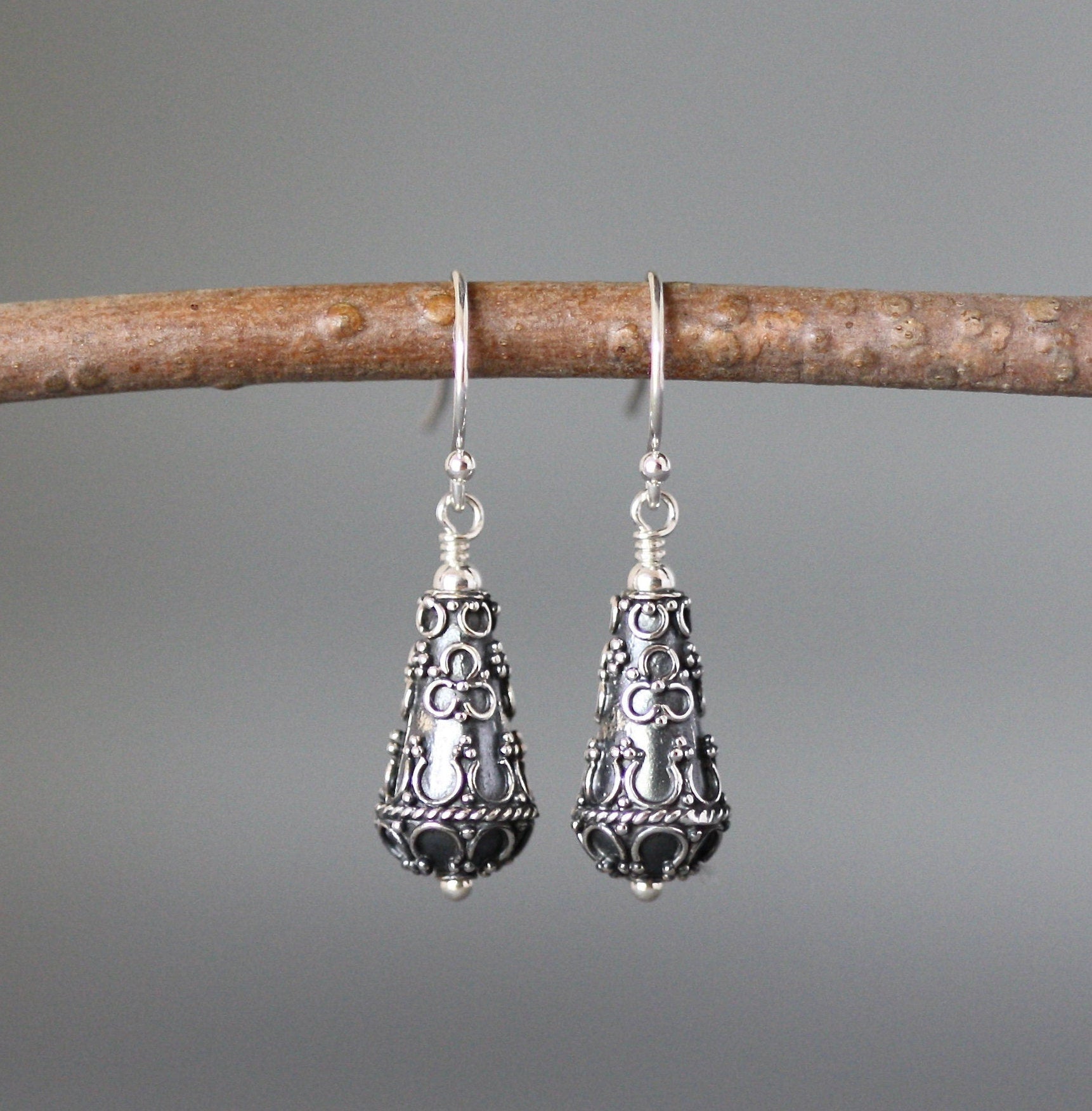 Sterling Silver Bali Filigree Dangle Earrings