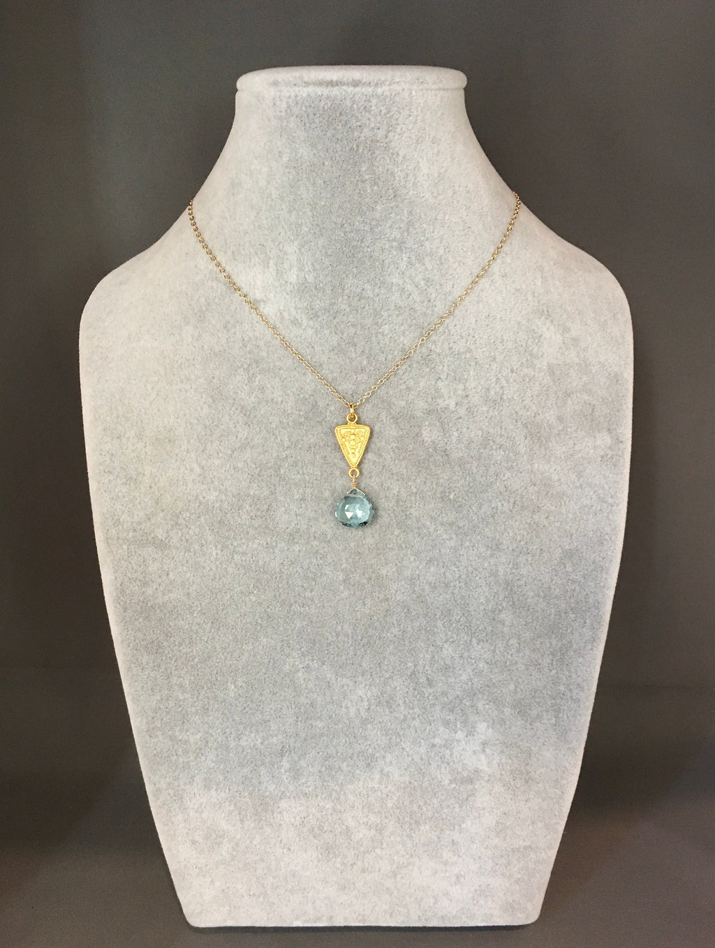 Aquamarine Quartz Teardrop Pendant Necklace in Gold Vermeil