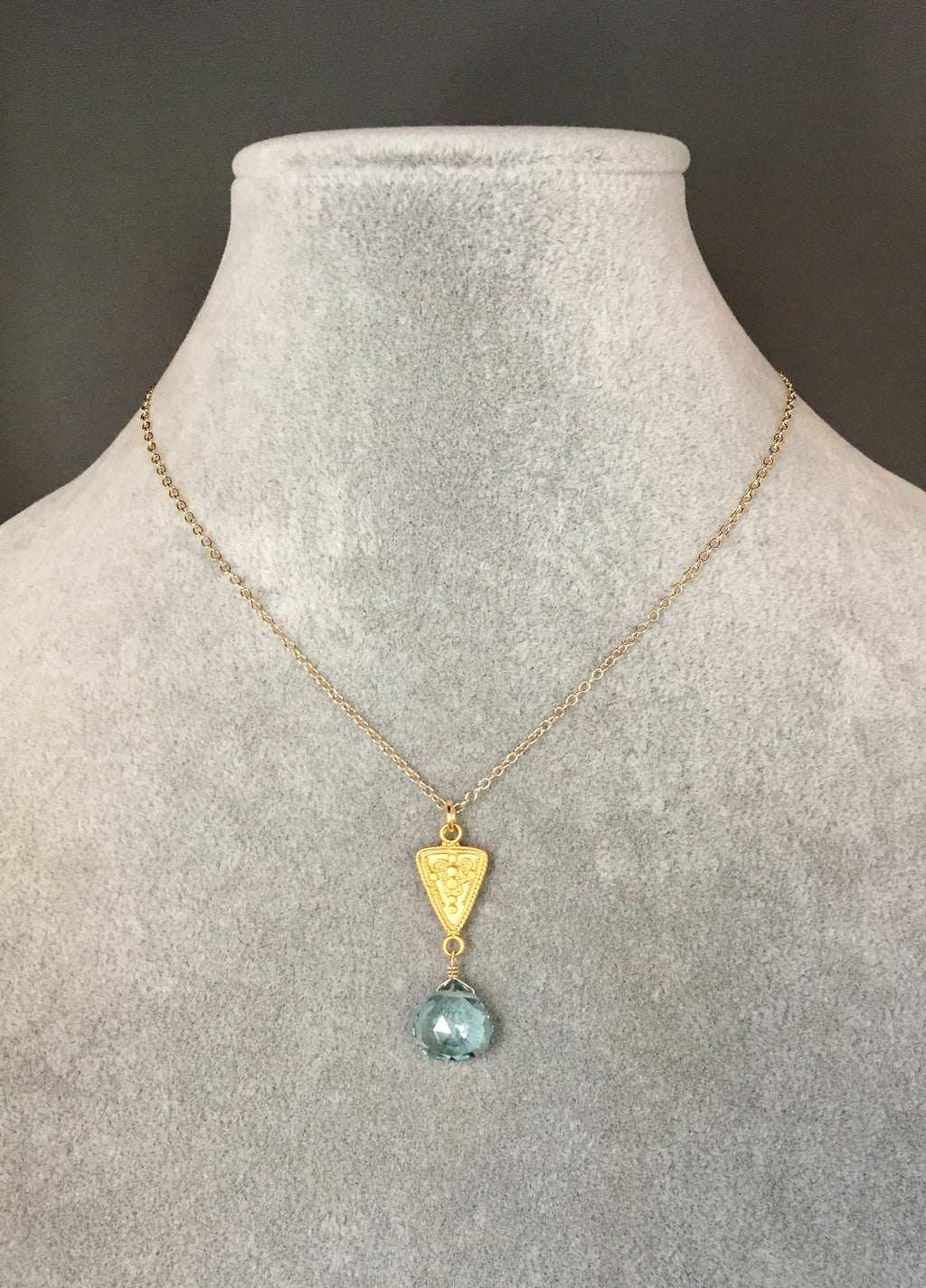 Aquamarine Quartz Teardrop Pendant Necklace in Gold Vermeil
