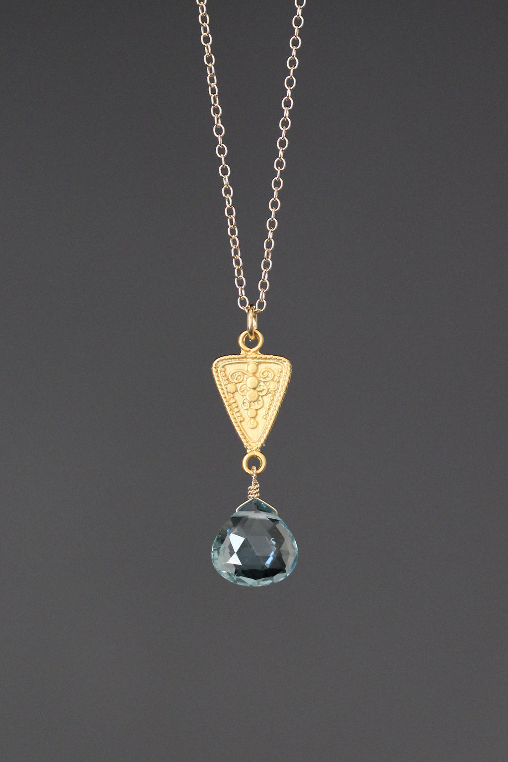 Aquamarine Quartz Teardrop Pendant Necklace in Gold Vermeil
