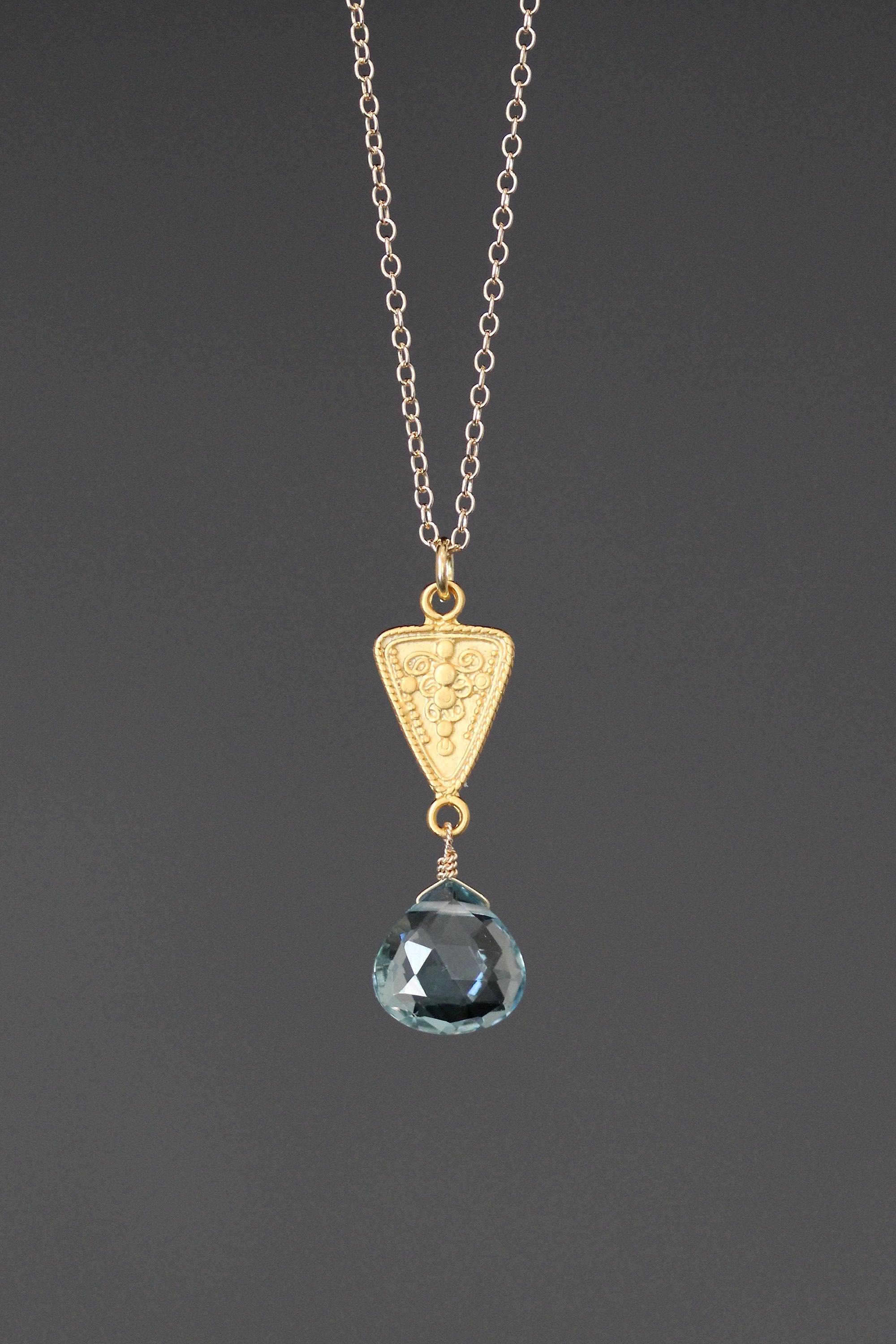 Aquamarine Quartz Teardrop Pendant Necklace in Gold Vermeil