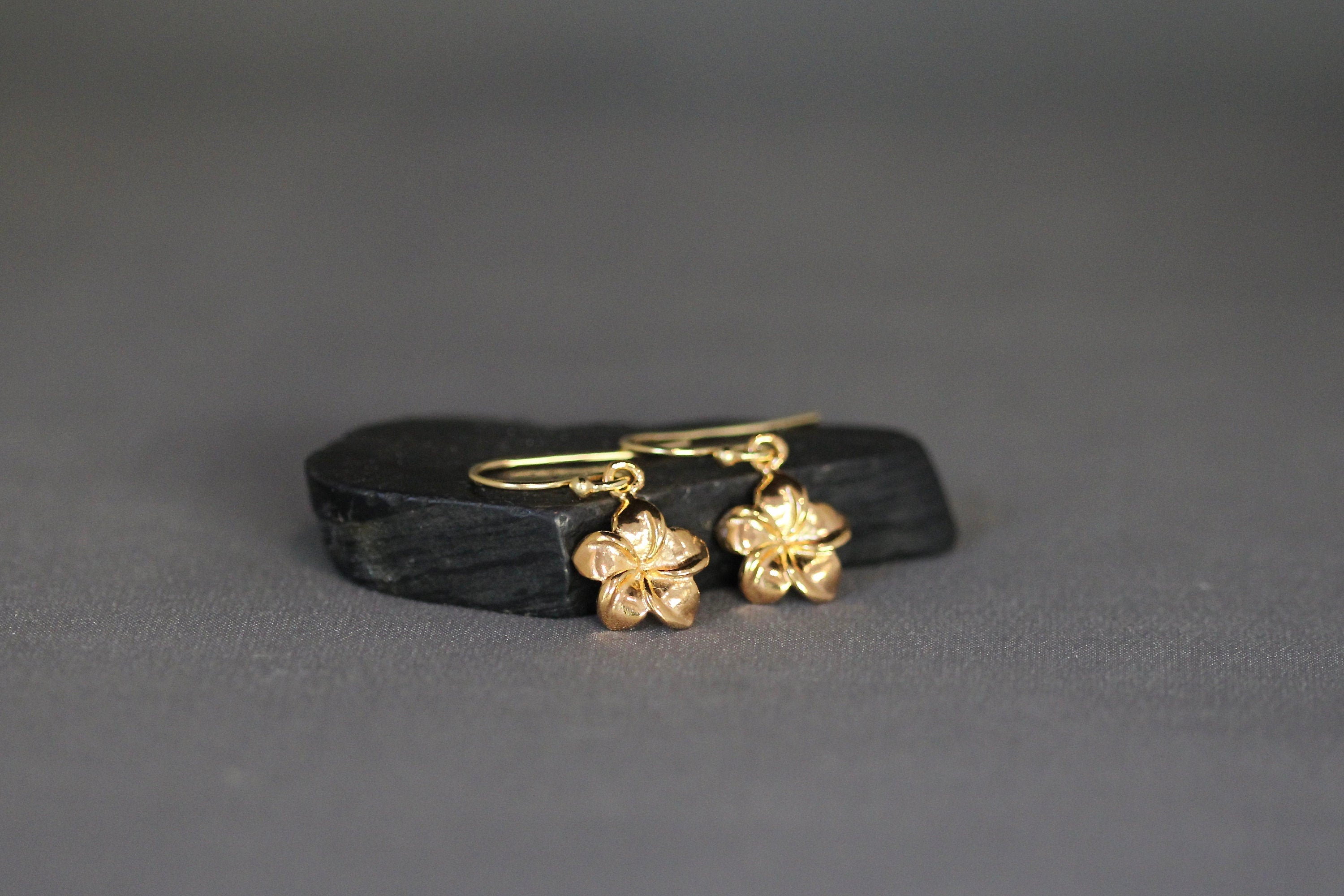 Gold Vermeil Plumeria Flower Charm Dangle Earrings