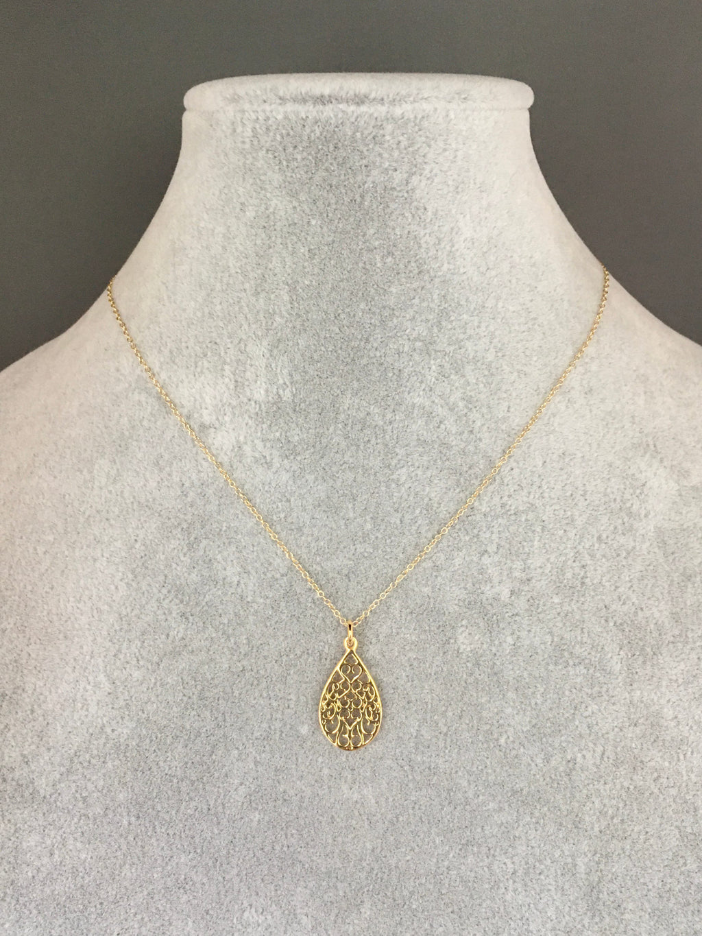 Gold Vermeil Filigree Teardrop Pendant Necklace