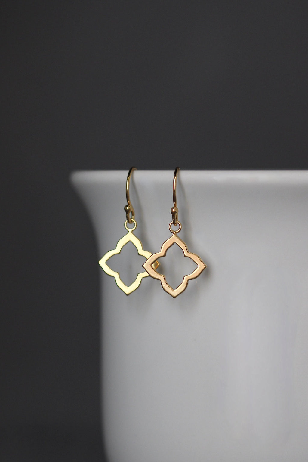 Gold Vermeil Cut-Out Flower Charm Dangle Earrings