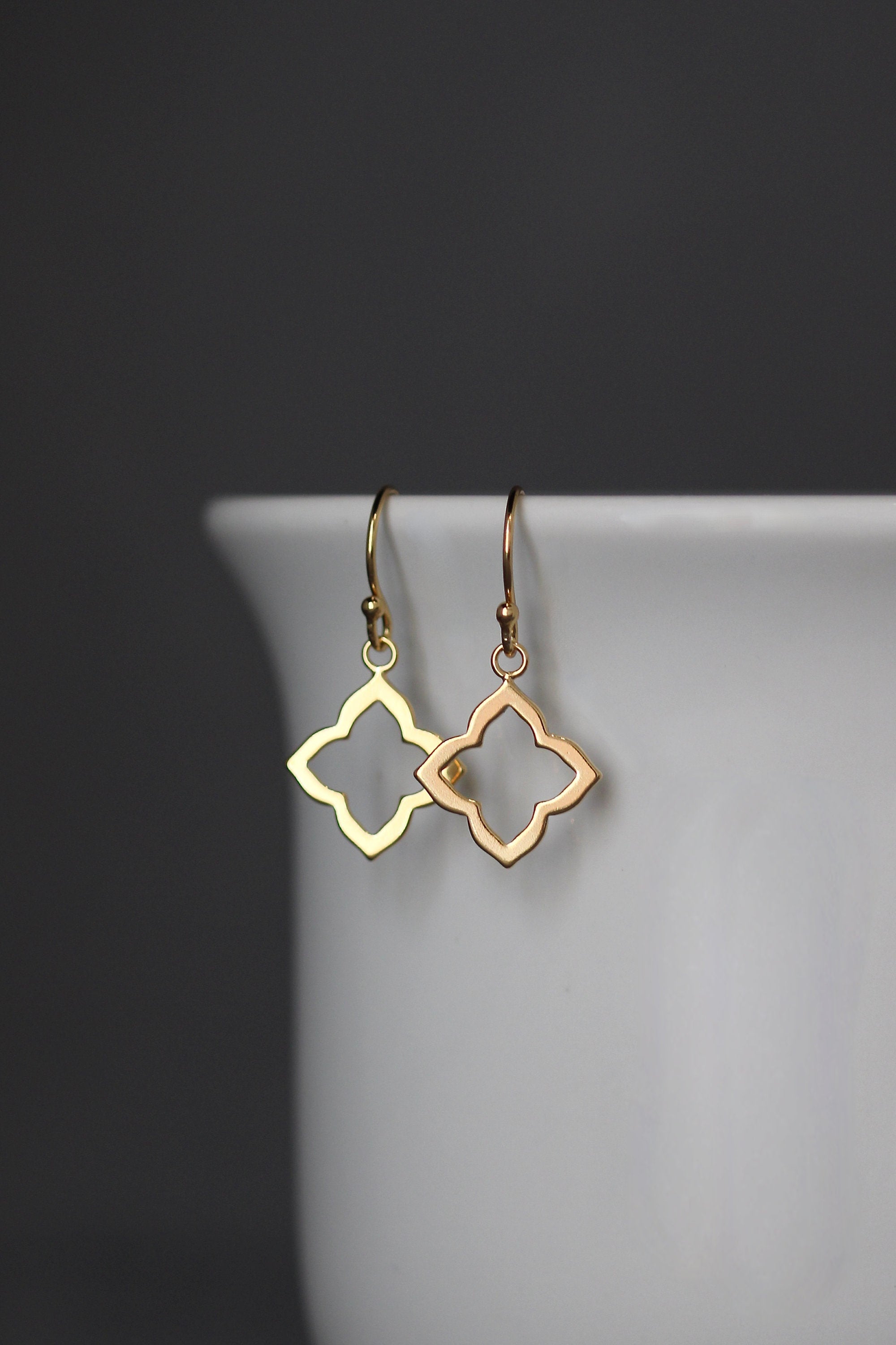 Gold Vermeil Cut-Out Flower Charm Dangle Earrings