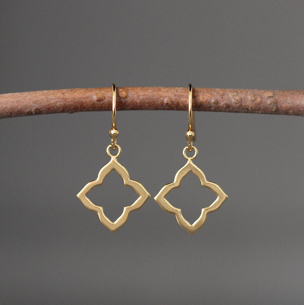 Gold Vermeil Cut-Out Flower Charm Dangle Earrings