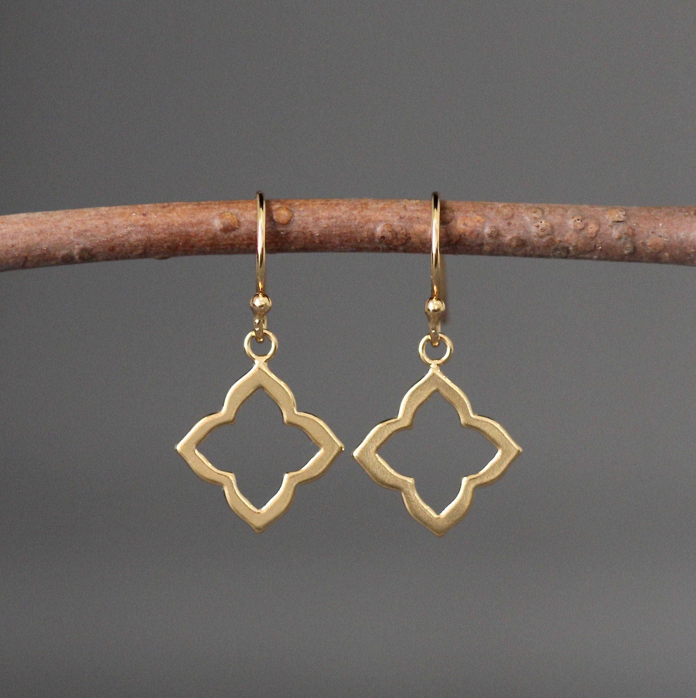 Gold Vermeil Cut-Out Flower Charm Dangle Earrings