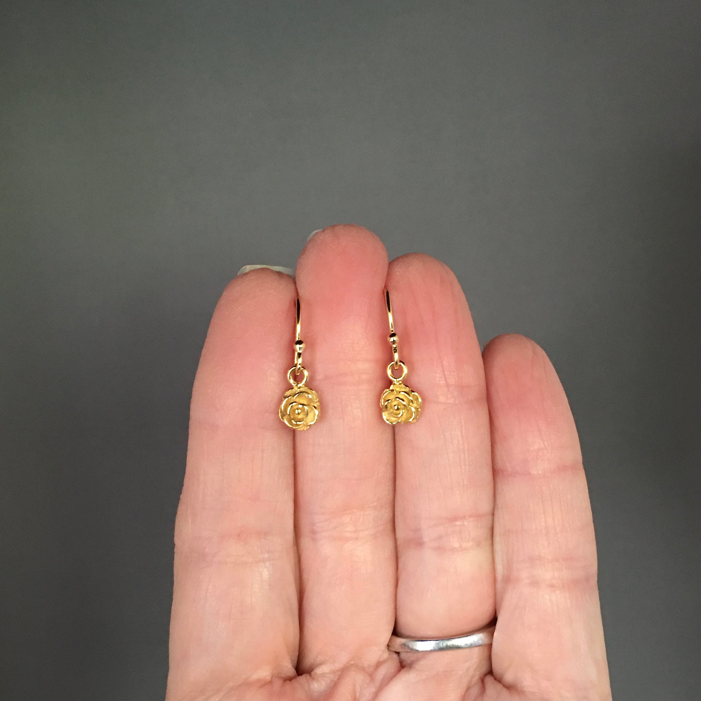 Gold Vermeil Rosebud Flower Dangle Earrings