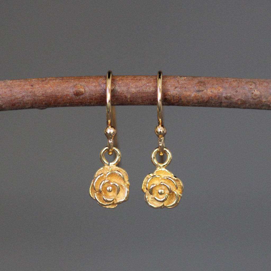 Gold Vermeil Rosebud Flower Dangle Earrings