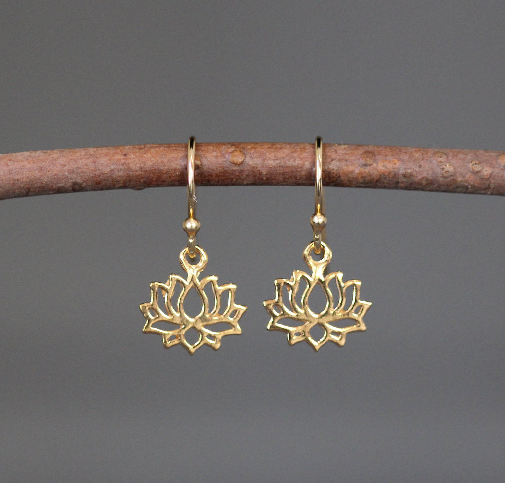 Gold Vermeil Lotus Flower Charm Dangle Earrings