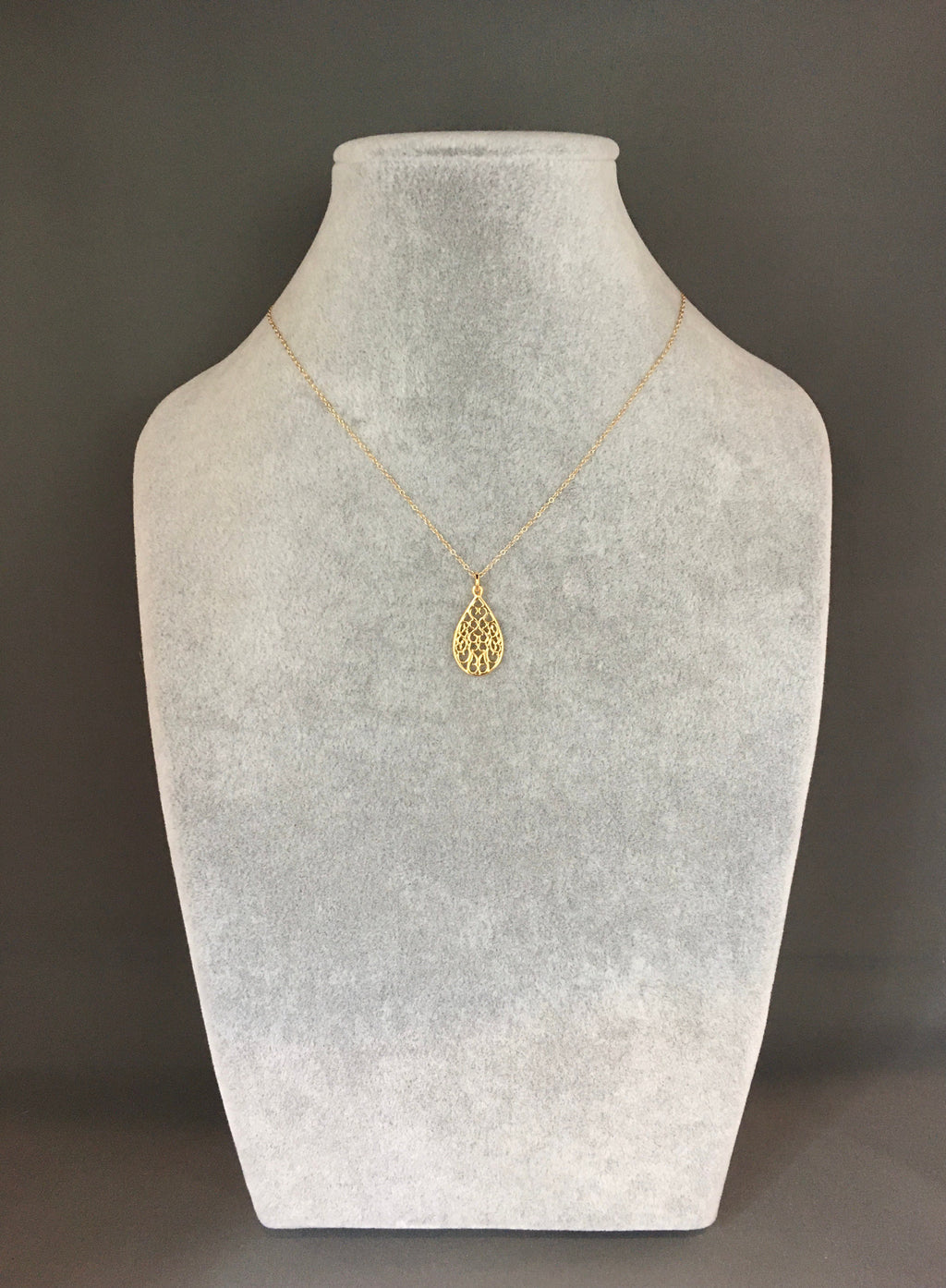 Gold Vermeil Filigree Teardrop Pendant Necklace