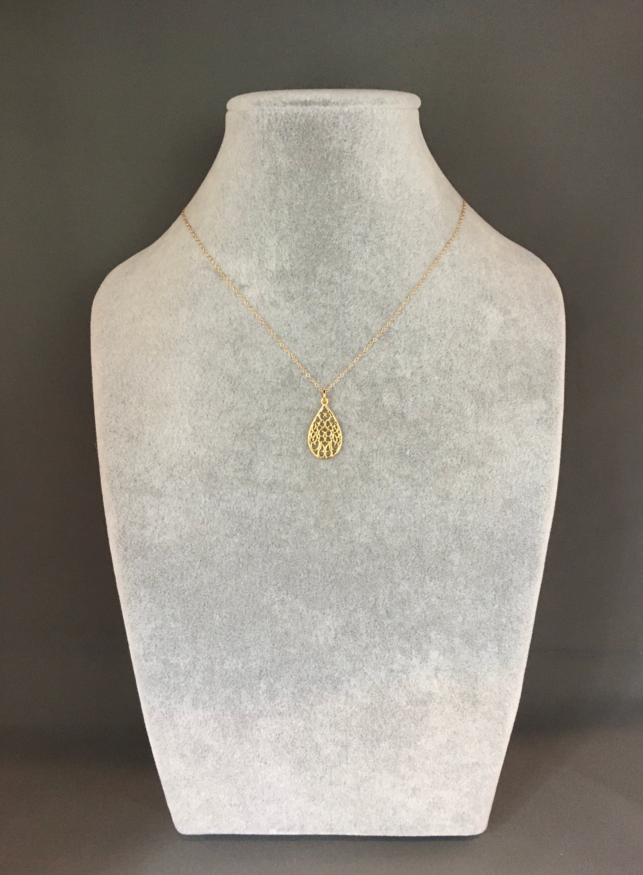 Gold Vermeil Filigree Teardrop Pendant Necklace
