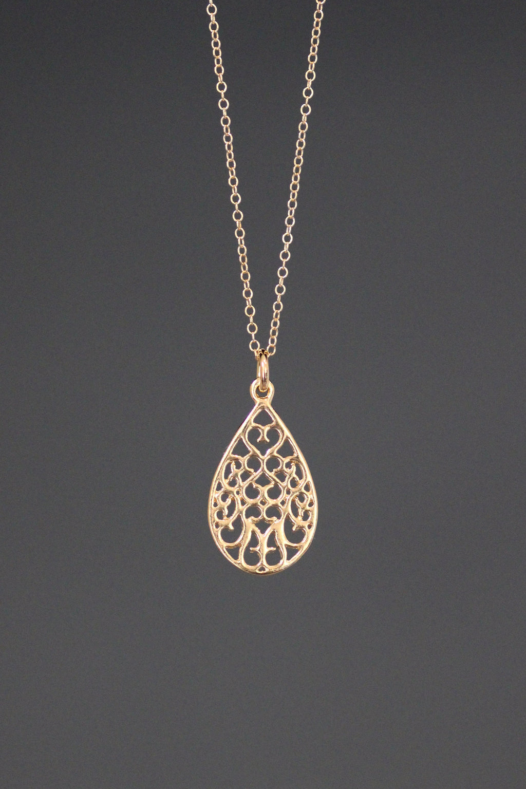 Gold Vermeil Filigree Teardrop Pendant Necklace