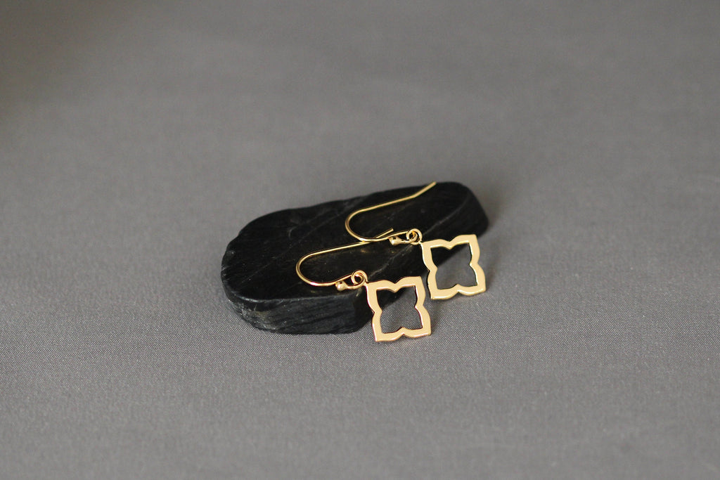 Gold Vermeil Cut-Out Flower Charm Dangle Earrings