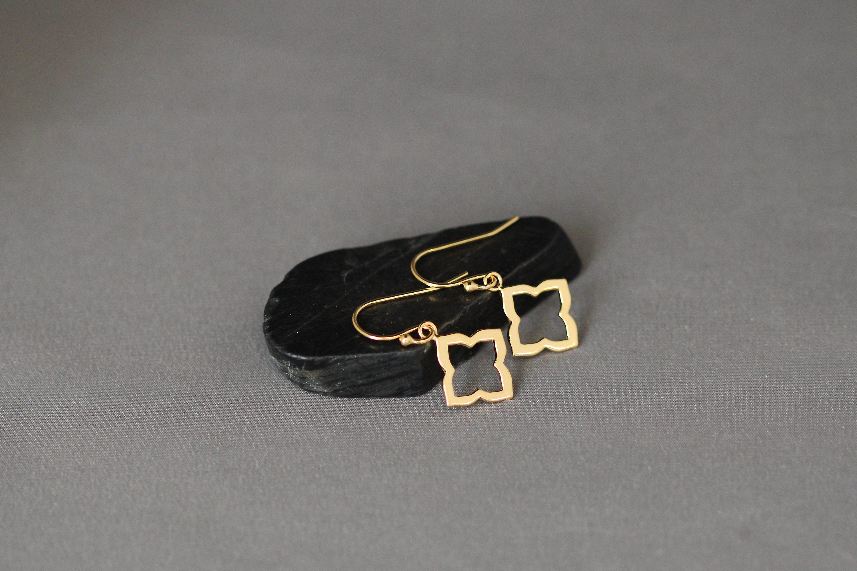 Gold Vermeil Cut-Out Flower Charm Dangle Earrings