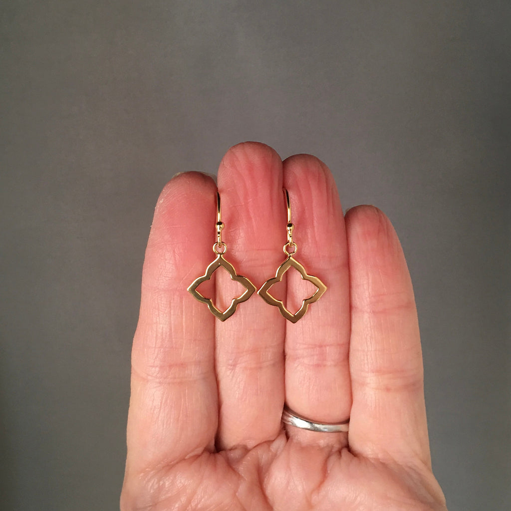 Gold Vermeil Cut-Out Flower Charm Dangle Earrings