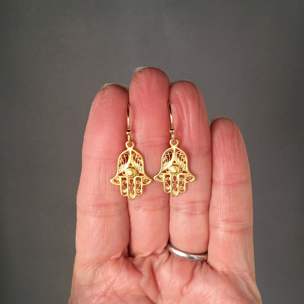 Gold Hamsa Earrings - Hamsa Hand Earrings