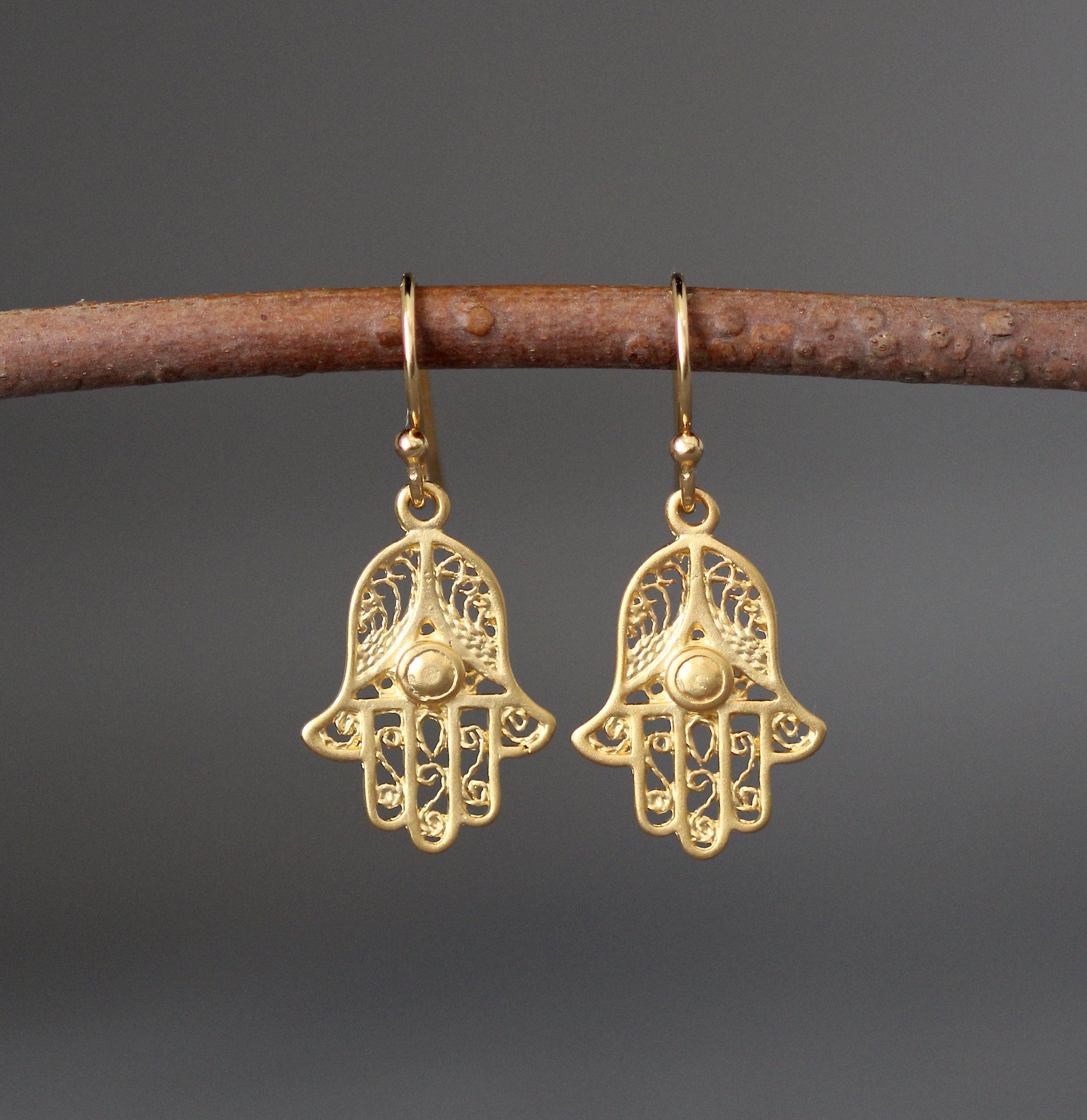 Gold Hamsa Earrings - Hamsa Hand Earrings