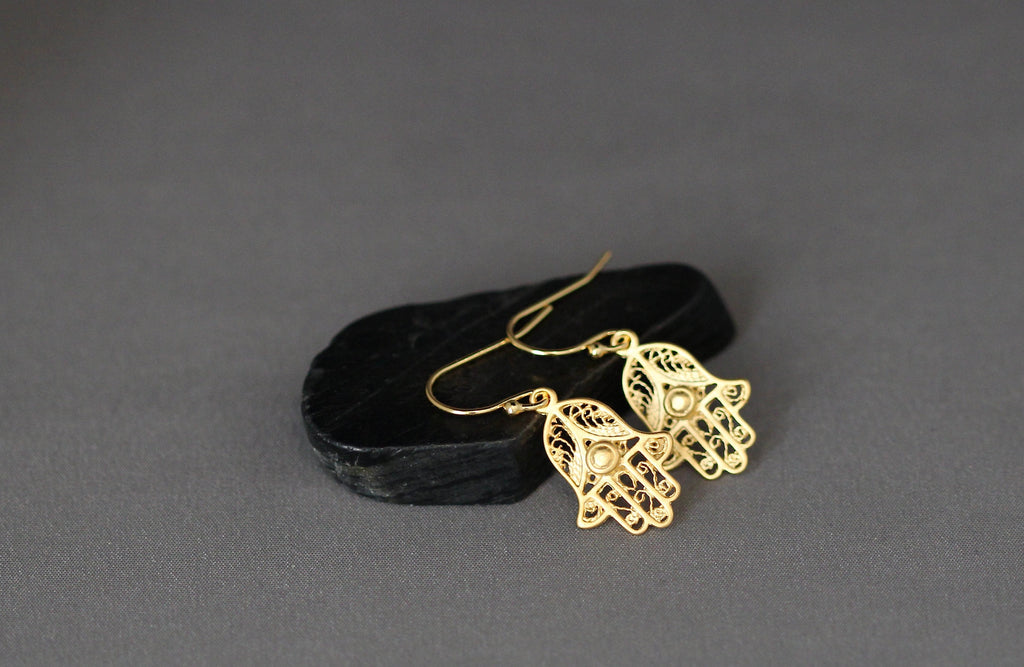 Gold Hamsa Earrings - Hamsa Hand Earrings