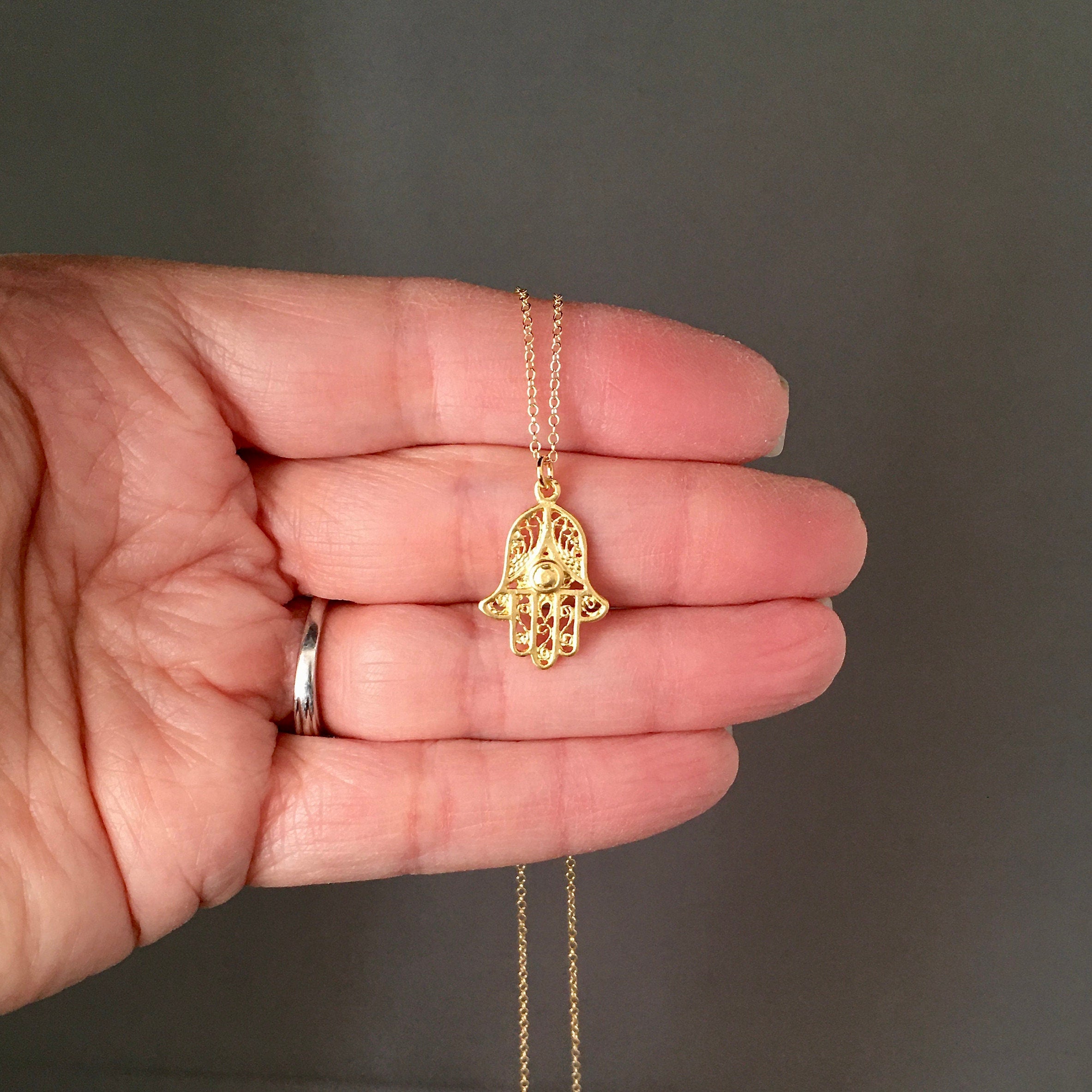 Matte Gold Vermeil Hamsa Hand Pendant Necklace