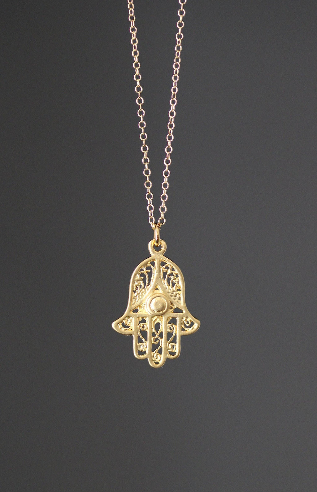 Matte Gold Vermeil Hamsa Hand Pendant Necklace