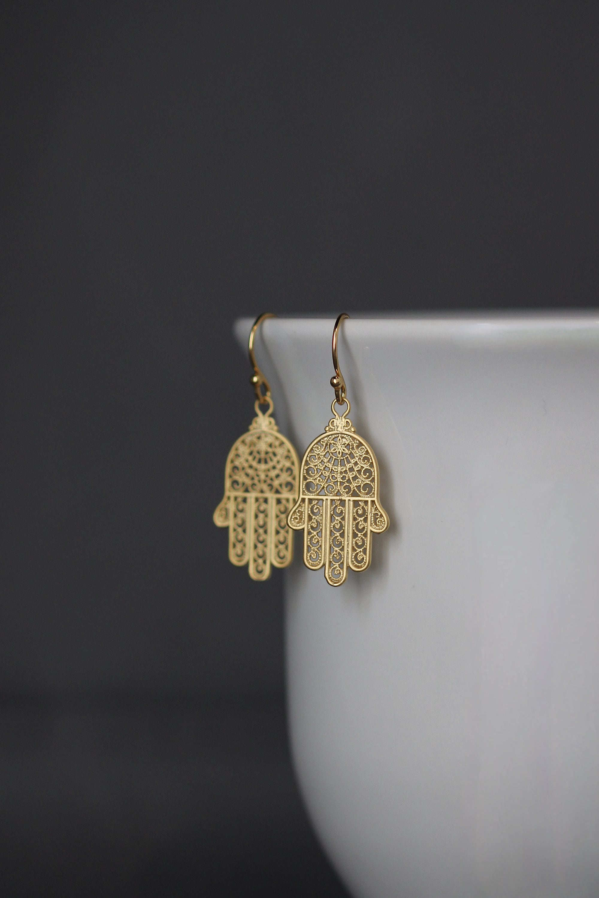 Matte Gold Vermeil Hamsa Charm Dangle Earrings