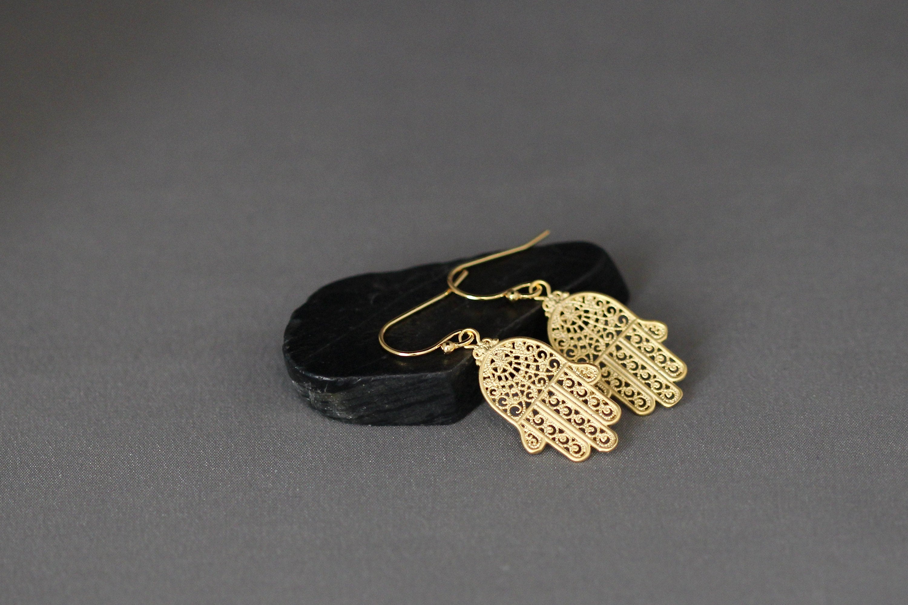 Matte Gold Vermeil Hamsa Charm Dangle Earrings