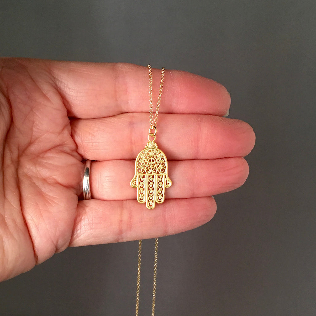 Gold Vermeil Hamsa Hand Pendant Necklace