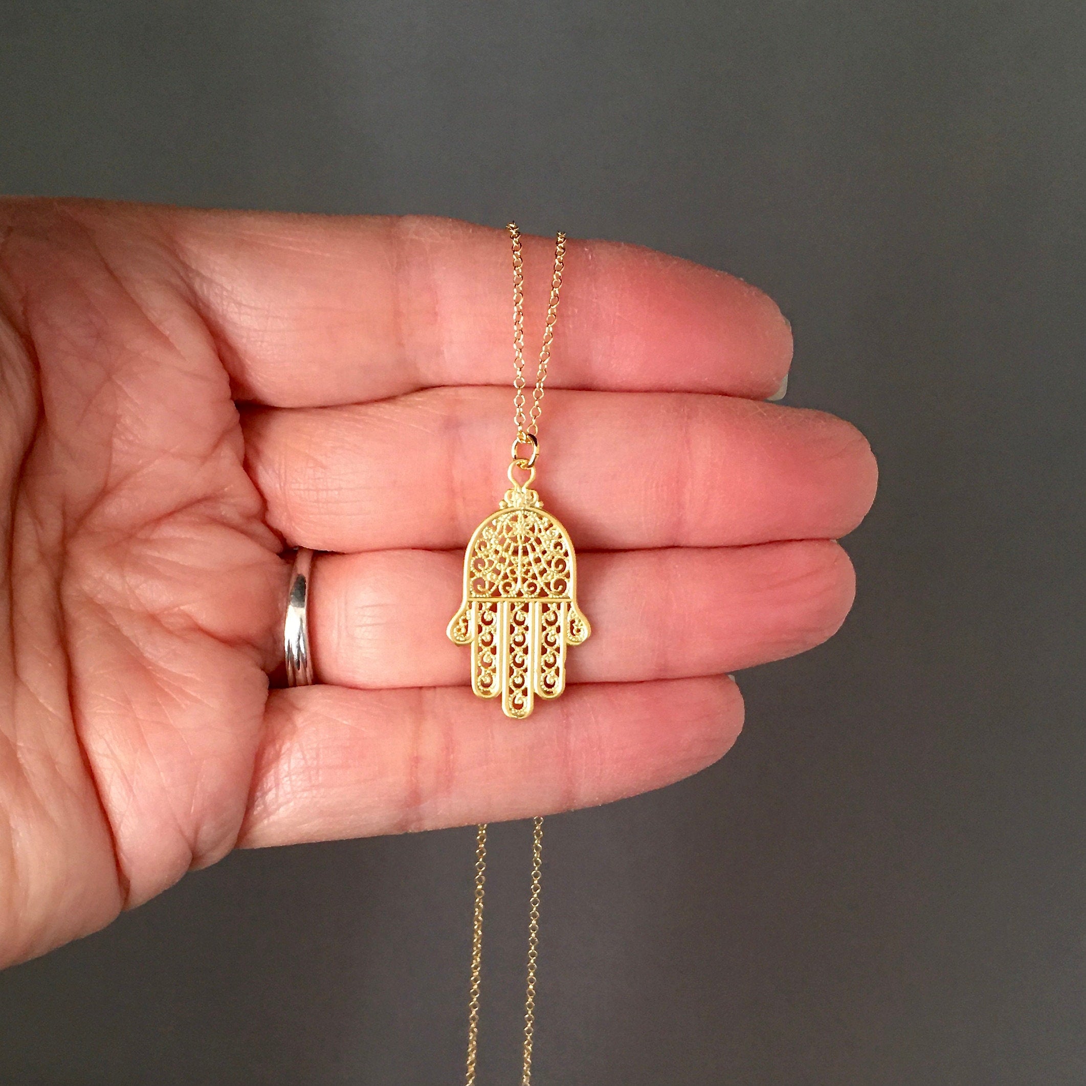 Gold Vermeil Hamsa Hand Pendant Necklace