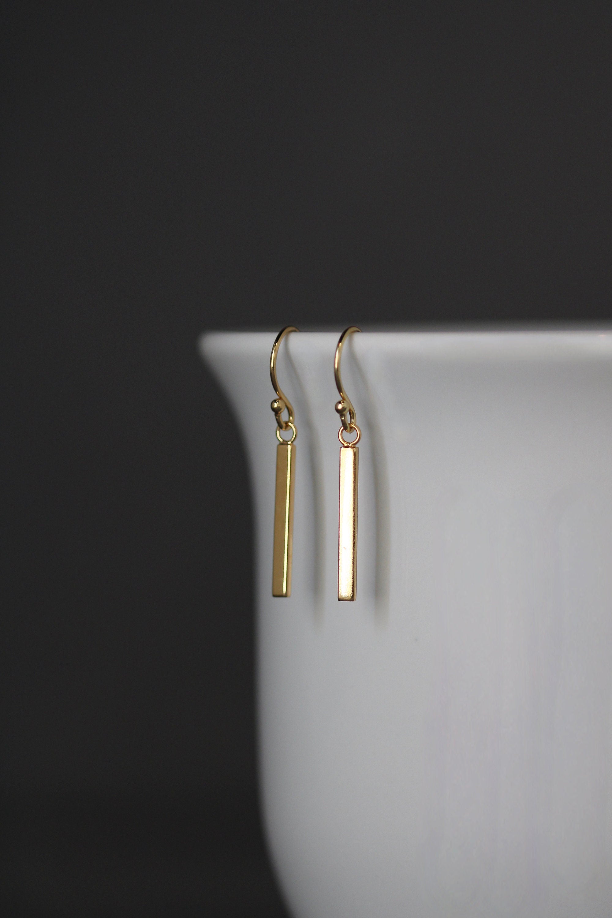 Gold Vermeil Stick Charm Dangle Earrings