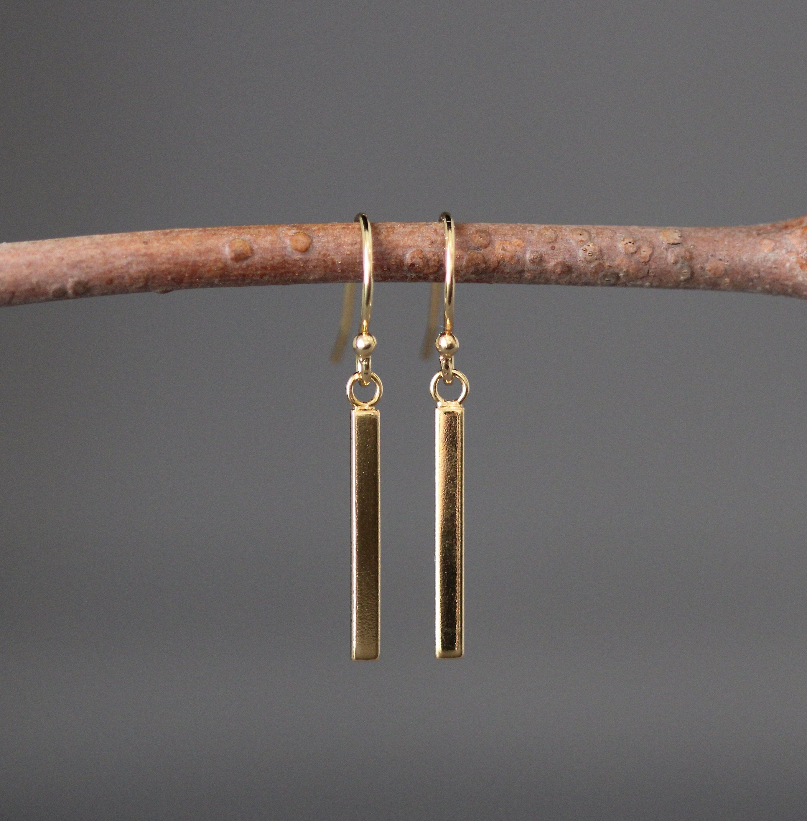 Gold Vermeil Stick Charm Dangle Earrings
