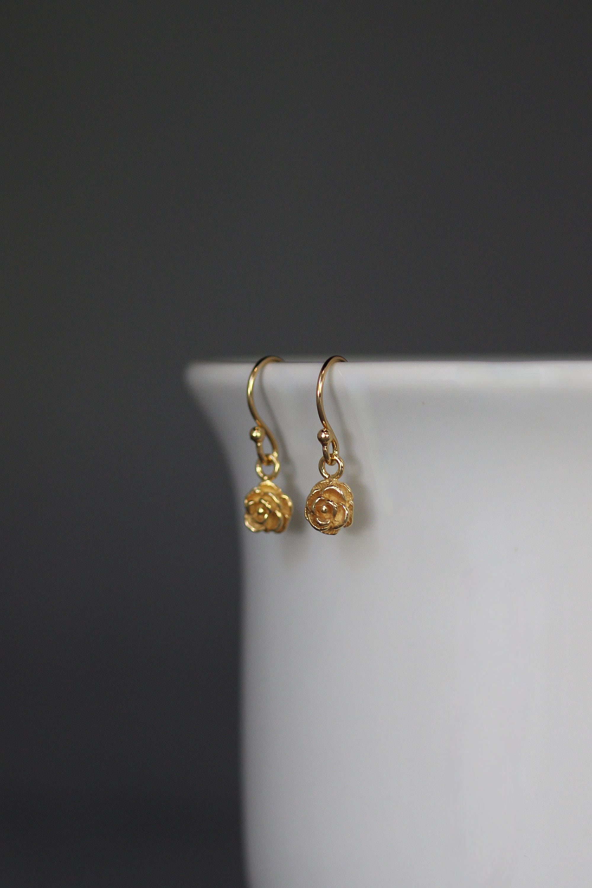Gold Vermeil Rosebud Flower Dangle Earrings