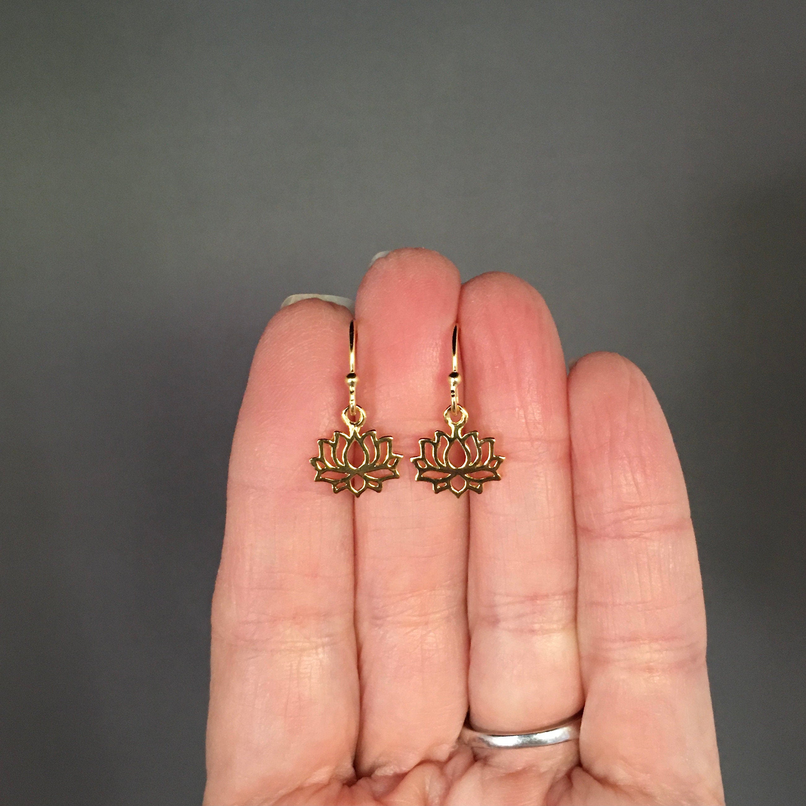 Gold Vermeil Lotus Flower Charm Dangle Earrings